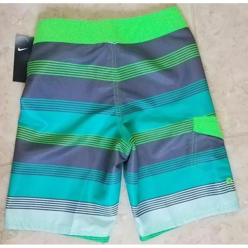 Nike Lane Drift Board Shorts Boys Striped Swim Trunks‎ Green Size Medium NEW